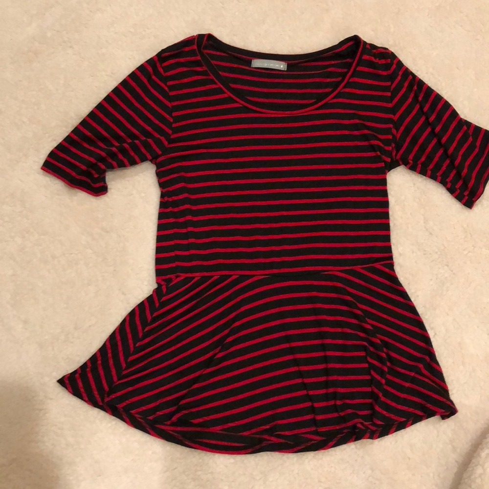 Nordstrom, Black and red stripped peplum top